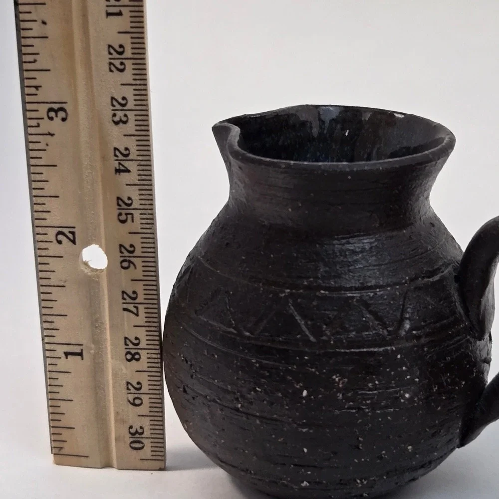 Studio Pottery Set Dark Brown Textured Pitcher and Flower Frog Vase